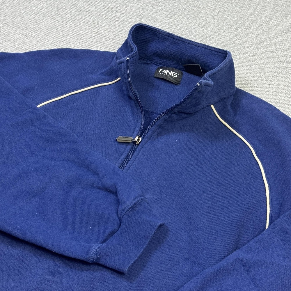Ping 1/4 Zip Golf Sweatshirt Mens Medium Blue Pullover Mock Neck Fleece Pockets